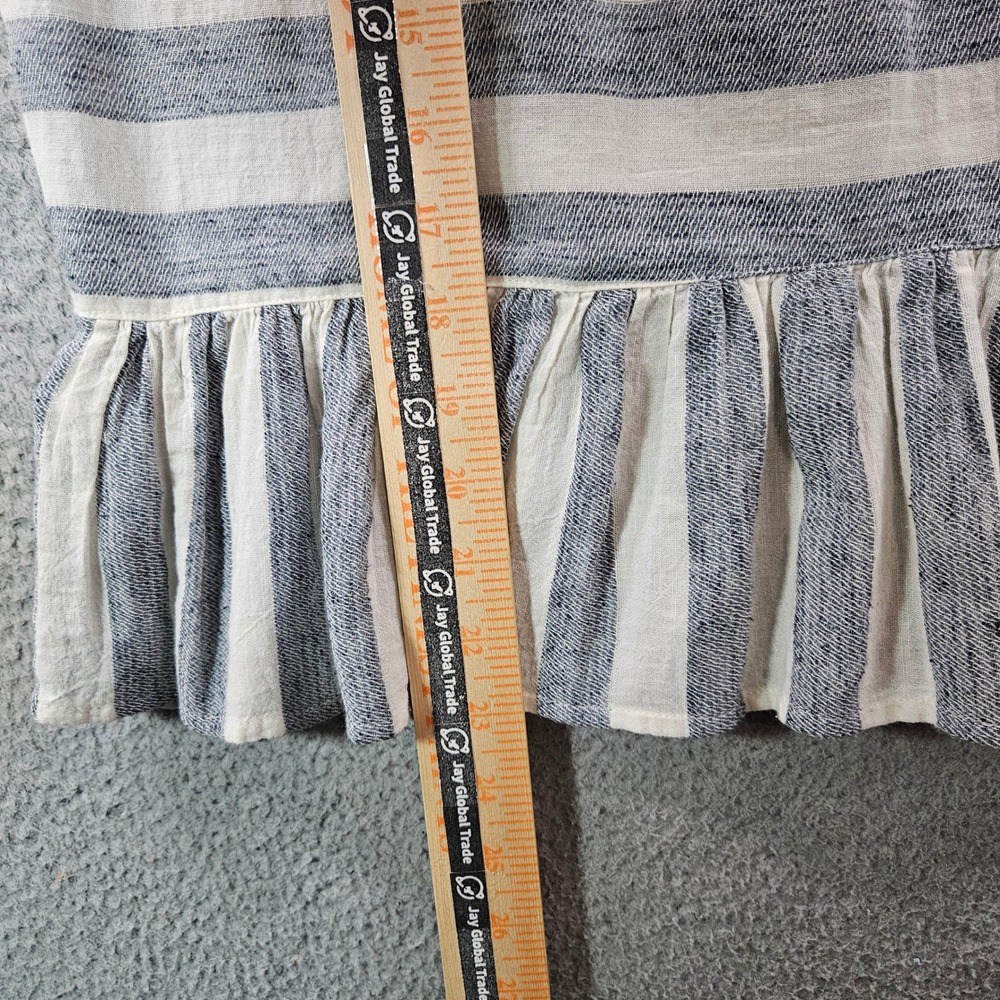 Lucky Brand Striped Peplum Blouse Women's XS Banded Collar Button Front - Picture 10 of 11